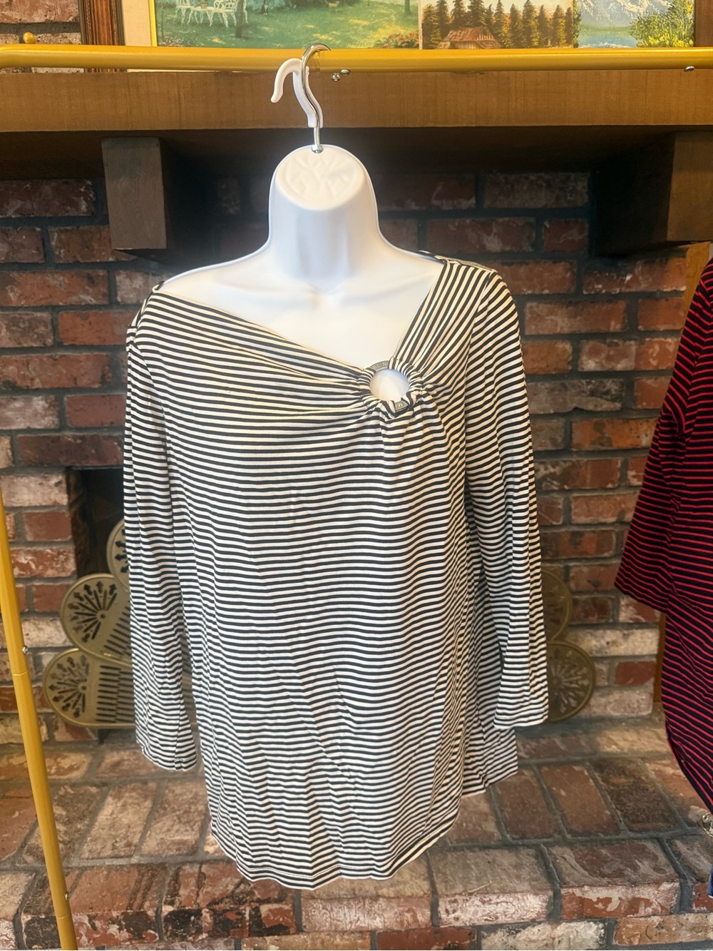 Michael Kors Nautical Striped Draped Ring Neckline 3/4 Sleeve Top Size Large